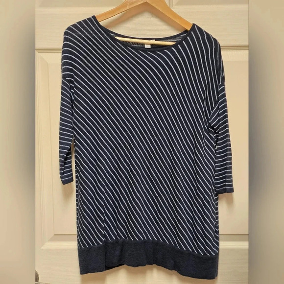 J Jill Wool Blend Sweater Womens  Blue Stripe Asymmetrical Hem Tunic Soft Sz S - Picture 3 of 8